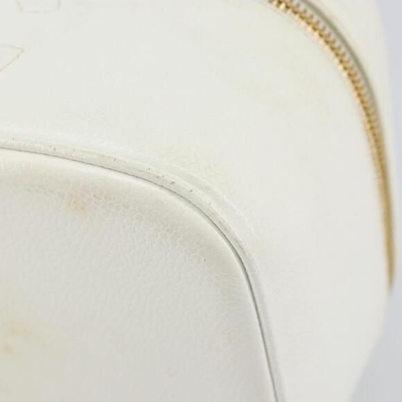 CHANEL Bicolore Vanity Bag Caviar Skin White Gold CC Auth...